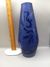 Cobalt blue Etched Frosted Glass Vase 9.5