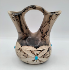 Tom Vail Navajo Etched Horse Hair Pottery Mini Wedding Vase Southwest Signed picture