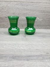 Vtg Emerald Forest Green Small Glass Bud Vase Set If 2 Matching picture