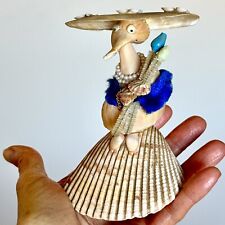 Doll Woman Hat Seashell Folk Art Figure Sculpture Curio Souvenir Handmade VTG picture