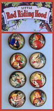 RED RIDING HOOD Studio GLASS DOME BUTTONS from VINTAGE ART Fairy Tale SET OF 8 picture
