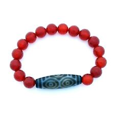 Authentic Tibetan Dragon Eye Dzi Bead with Faceted Red Agate Bracelet picture