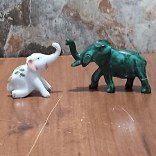 Vintage Porcelain White Green Malachite Elephant Figurine picture