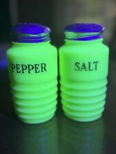 Vintage  Uranium Jeanette Jadeite Green Salt & Pepper Shakers Jadite Glow picture