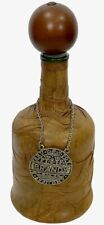 VTG MCM Leather Hand Wrapped Brandy Decanter RARE Solid Pewter Medallion Italy picture