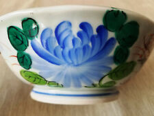 Vintage Handpainted Lotus Bowl, Porcelain Footed Oriental Bowl, Centerpiece   picture