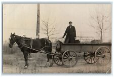 c1910's Boy Driving Coal Wagon Dirt Road RPPC Photo Posted Antique Postcard picture