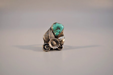 Vintage Navajo Ring -  Sterling Silver Flower Leaves with Turquoise - Size 9 picture