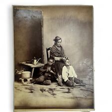 1870’s Giorgio Sommer Albumen Print Picking Lice Woman Grooming Boys 10.5x 8.5 picture