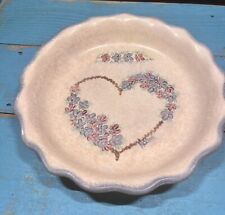 Vintage Ceramic Country Heart Pie Deep Dish Plate Bowl White Blue Speckle Edge picture