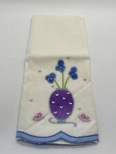 VTG White Appliquéd Embroidered Linen Hand Towel, Flower, Butterfly, Cottagecore picture
