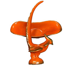 Vtg MCM Ceramic Exotic Pheasant Bird + Bowl Orange Gold Figurine Gilner Pottery picture