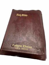 Bible The Holy Bible Catholic Douay Edition Belgium 50s Red Leather MCM picture