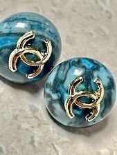 Genuine Blue Agate Chanel Buttons stone 12mm Small 2pc turquoise color picture
