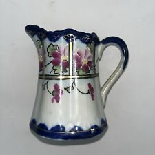 Vintage  Japanese Porcelain Hand Painted Cobalt Blue Creamer Vase Pitcher Flower picture