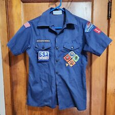 VINTAGE BOY SCOUTS OF AMERICA BLUE UNIFORM SHIRT PATCHES YOUTH LARGE WISCONSIN  picture