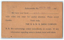 1901 H & W. B. Drew Company Jacksonville Florida FL St. Augustine FL Postal Card picture