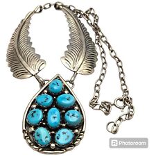 Mesmerizing VINTAGE NAVAJO Kingman TURQUOISE CLUSTER STERLING SILVER NECKLACE  picture