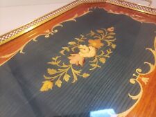 Vintage Italian Marquetry Tray Inlaid Wood With Brass Gallery & Handles 21 1/8
