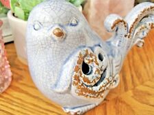 New Rustic Blue Ceramic Bird Figurine French Cottage Decor —5” picture