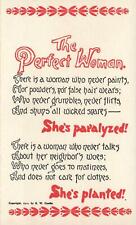 VINTAGE RUDE COMIC BAMFORTH THE PERFECT WOMAN PARALYZED or PLANTED POSTCARD picture