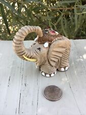 Vintage Artesania  Signed Clay Pottery Elephant w Trunk Up Figurine 4”L x 3.75”H picture