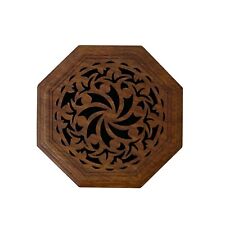 Small Brown Wood Octagonal Carving Storage Accent Box ws2647 picture