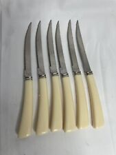 Vintage Quickut Set of 6 Stainless Steel Steak Knives w/ Ivory Bakelite Handles picture