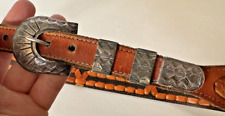 Vintage Western Belt with Stamped Sterling Silver Ranger Buckle Set picture