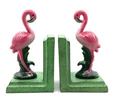 CAST IRON DISTRESSED RUSTIC VINTAGE STYLE FLAMINGO BOOKENDS FLORIDA DECOR picture