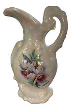 VTG Victorian Style iridescent Porcelain Floral Ewer Vase 9