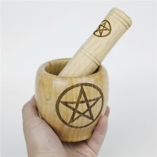 Carved Wooden Tarot Crusher Triple Moon Goddess Pentagram Wicca Altar D Home picture