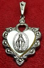 VINTAGE 1930 PETITE CATHOLIC MIRACULOUS MEDAL CENTENNIAL STERLING MOTHER PEARL picture
