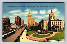 Peoria IL-Illinois, Hotel Pere Marquette, County Court House Vintage Postcard picture