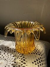 Vintage Sowerby 3 inch amber votive holder 'Iris Posy' pattern picture