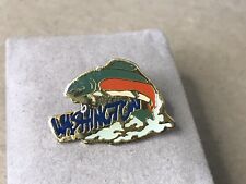 Vintage Washington State Fishing Gold Tone Enamel Lapel Pin picture