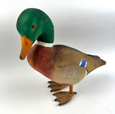 Handmade Art Wood Carved Painted Wooden Duck Figurine Bird picture