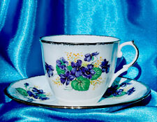 Royal Jason England BoneChina ScallopedTea Cup&Saucer,Violets Flowers,Gold Decor picture