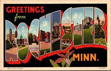 Linen Postcard Large Letter Greetings in Rochester, Minnesota picture