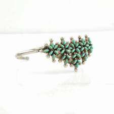 Zuni Sterling Silver Cuff Bracelet Green Needlepoint, Turquoise Floral, Cluster picture