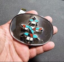 Raintree Silver Tone Oval Shaped Native American Zuni Knifewing Belt Buckle picture
