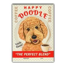 Retro Pets Refrigerator Magnet - Happy Doodle Coffee, Goldendoodle - Advertising picture