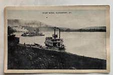 ca 1940s KY Postcard Cloverport Kentucky River Scene steamers steamboats vintage picture
