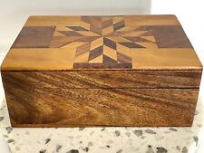 VTG Marquetry Wood Inlaid Box Trinket Sewing Jewelry Mid-Century Style Primitive picture