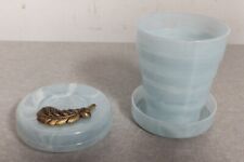 Vintage Baby Blue Swirl Design Collapsible Cup with Pill Holder picture