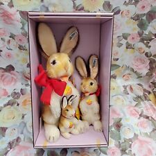 Vintage Steiff Plush Bunny Rabbits 3 Piece Set in Box Mohair Collectors Edition picture