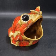 Vtg Scrubber Frog Sponge Holder Open Mouth w/ Fly Orange Brown Glazed Ceramic picture