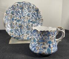 Vintage Lefton China Hand Painted Blue Paisley Tea Cup & Saucer Set picture