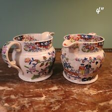 Antique 1820s English Polychrome Painted Transferware Jugs picture