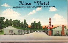 SHOW LOW, Arizona Postcard KIVA MOTEL Highway 60 Roadside LINEN / 1954 Cancel picture